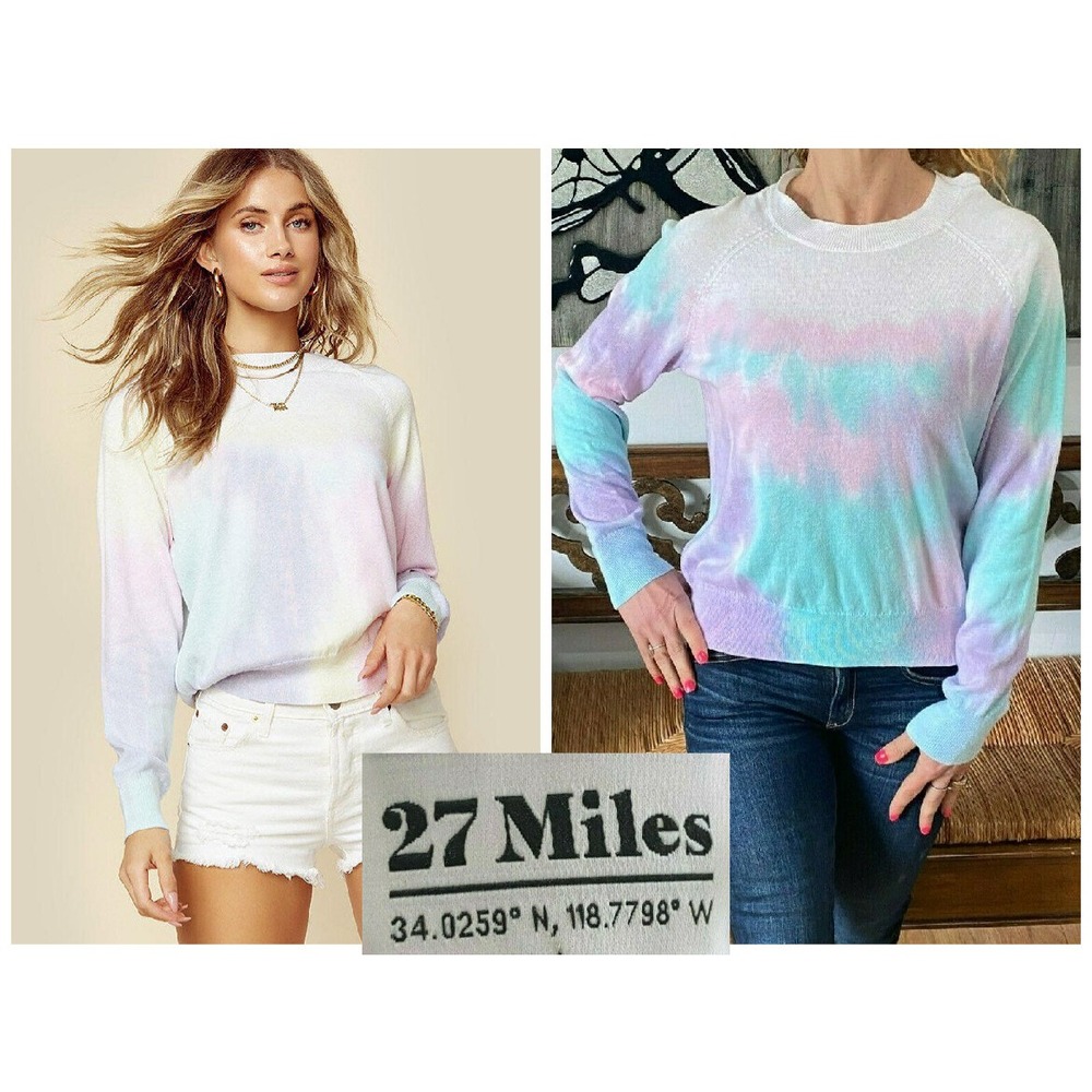 27 MILES MALIBU COTTON CASHMERE   CREW NECK TIE DYE PASTEL SWEATER S ❤️️